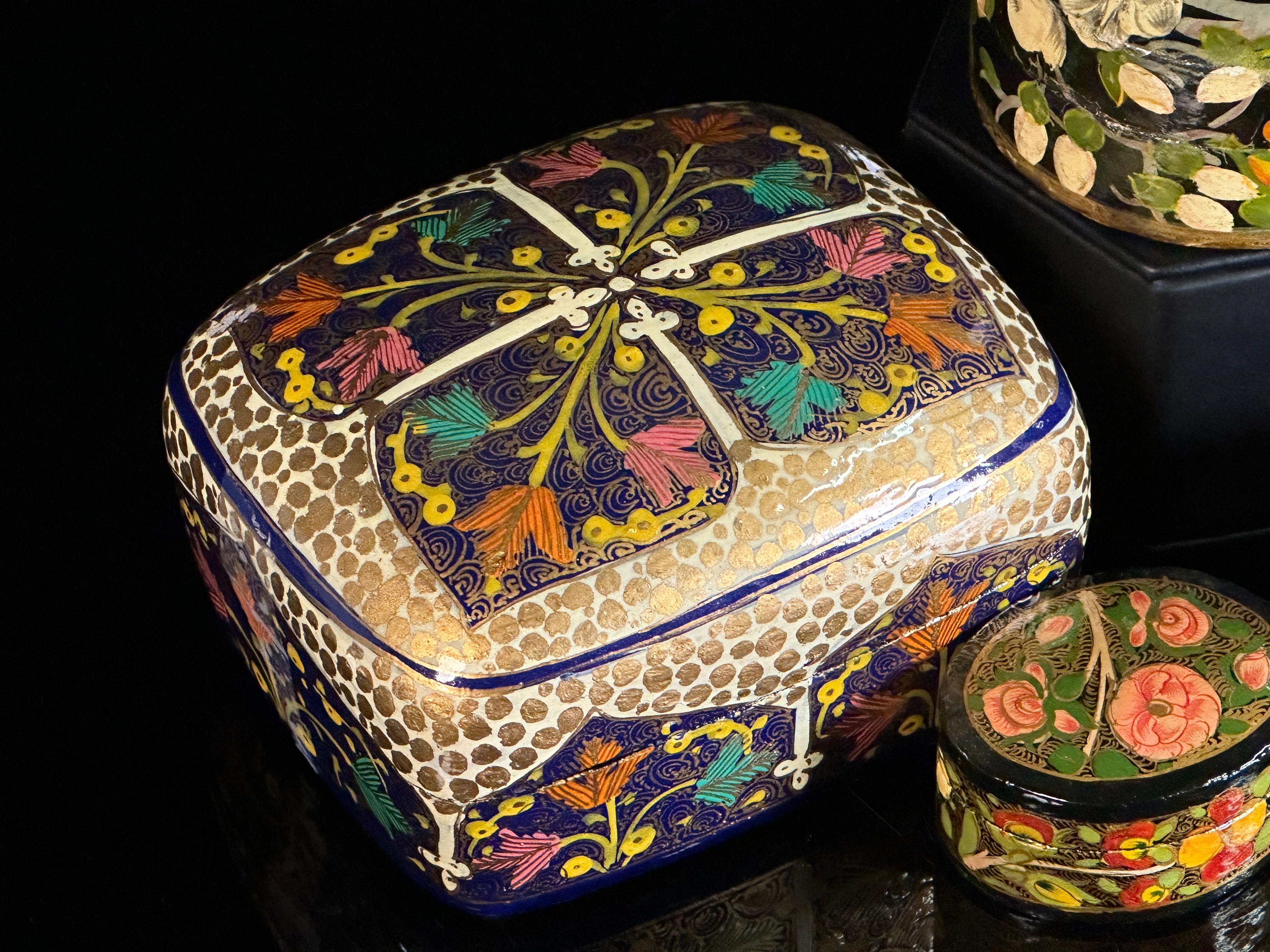 Five Hand-Painted Paper Mache Boxes