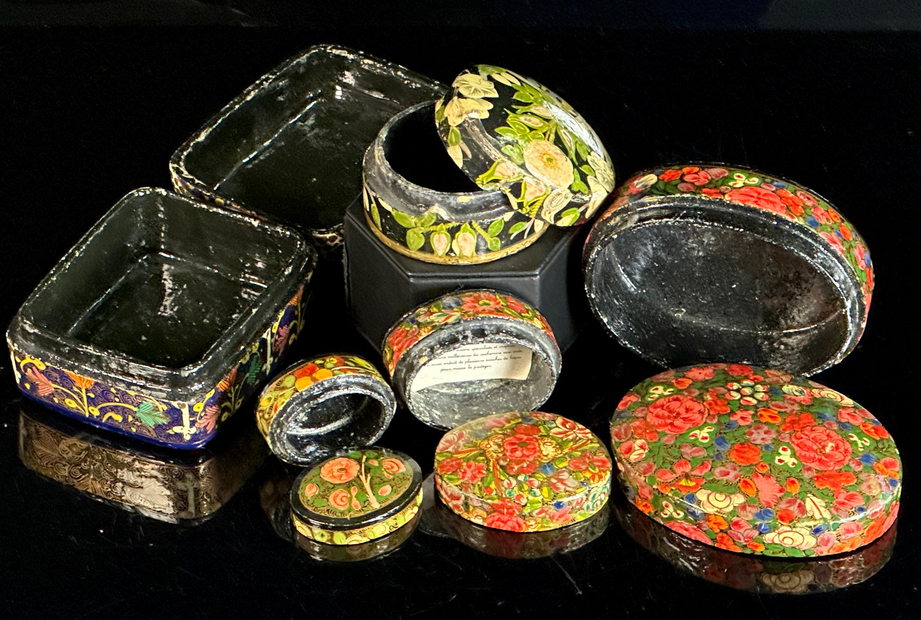 Five Hand-Painted Paper Mache Boxes