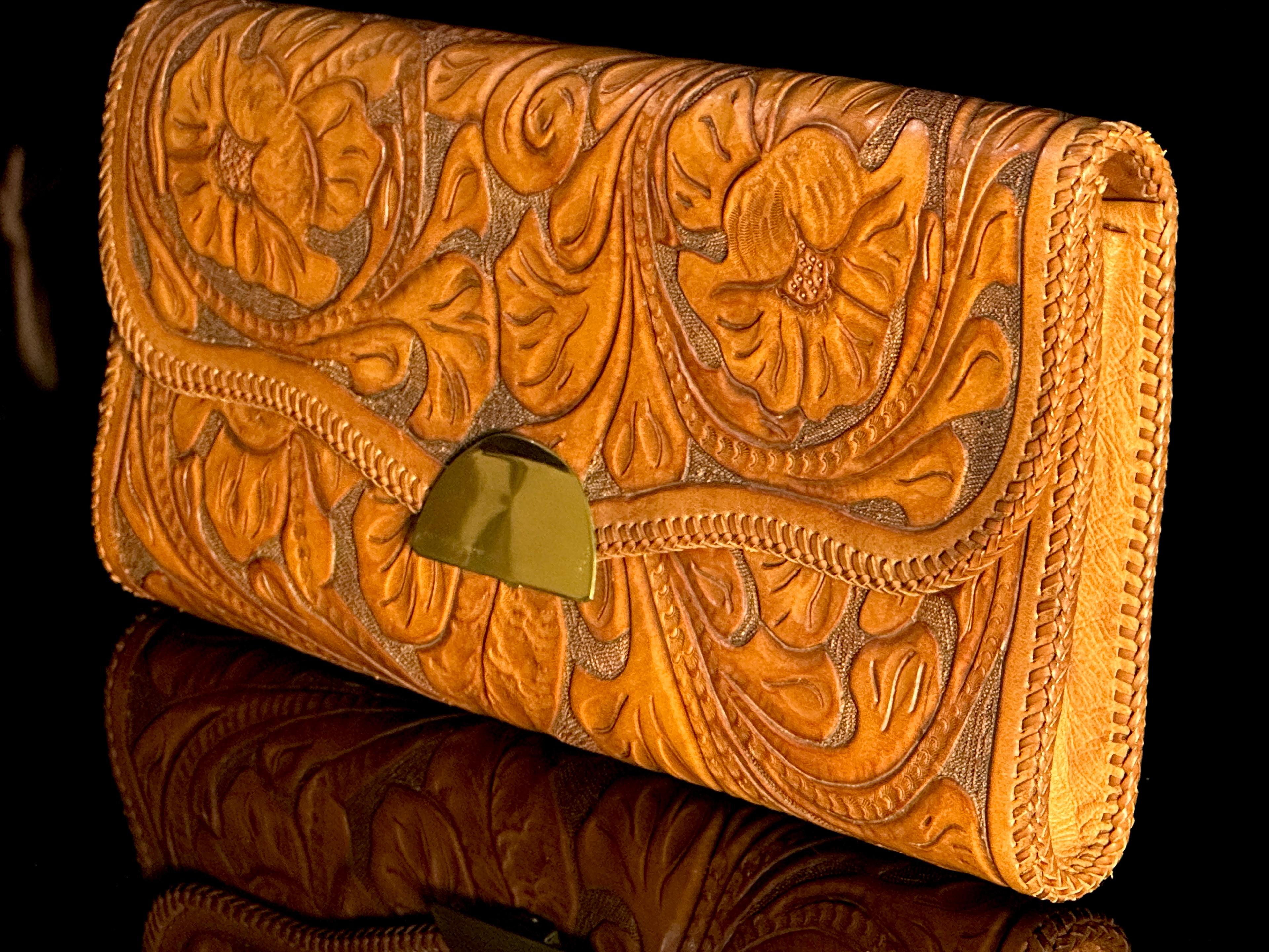 Large Leather Tooled Clutch