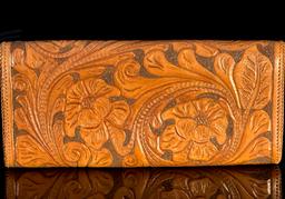 Large Leather Tooled Clutch
