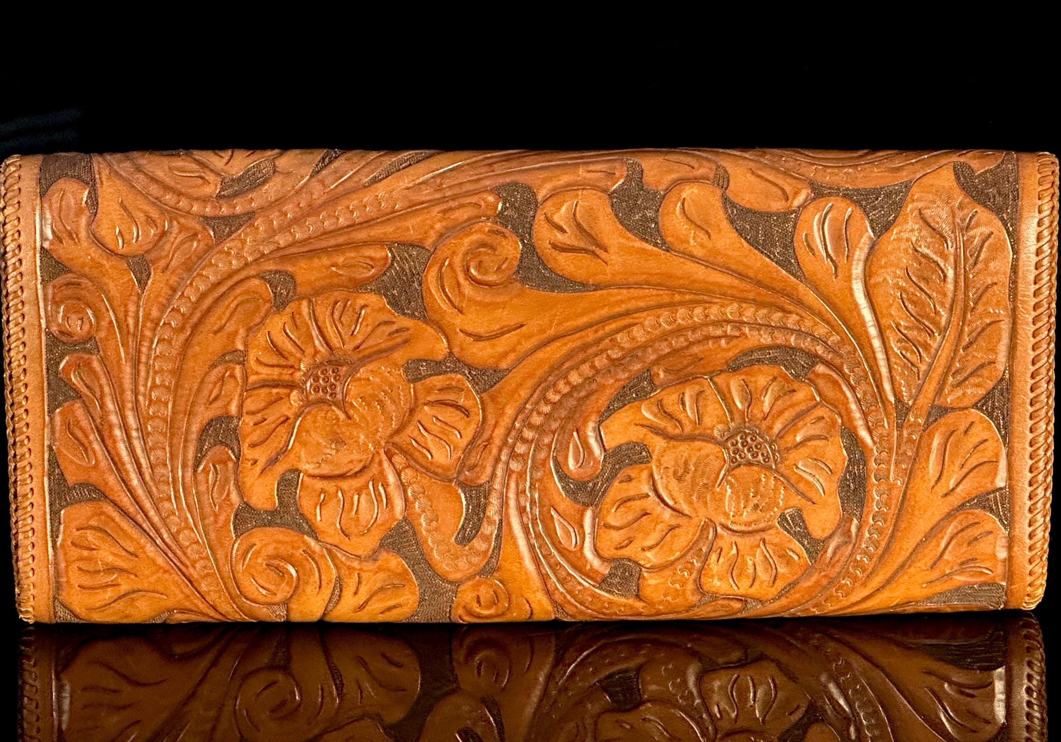 Large Leather Tooled Clutch