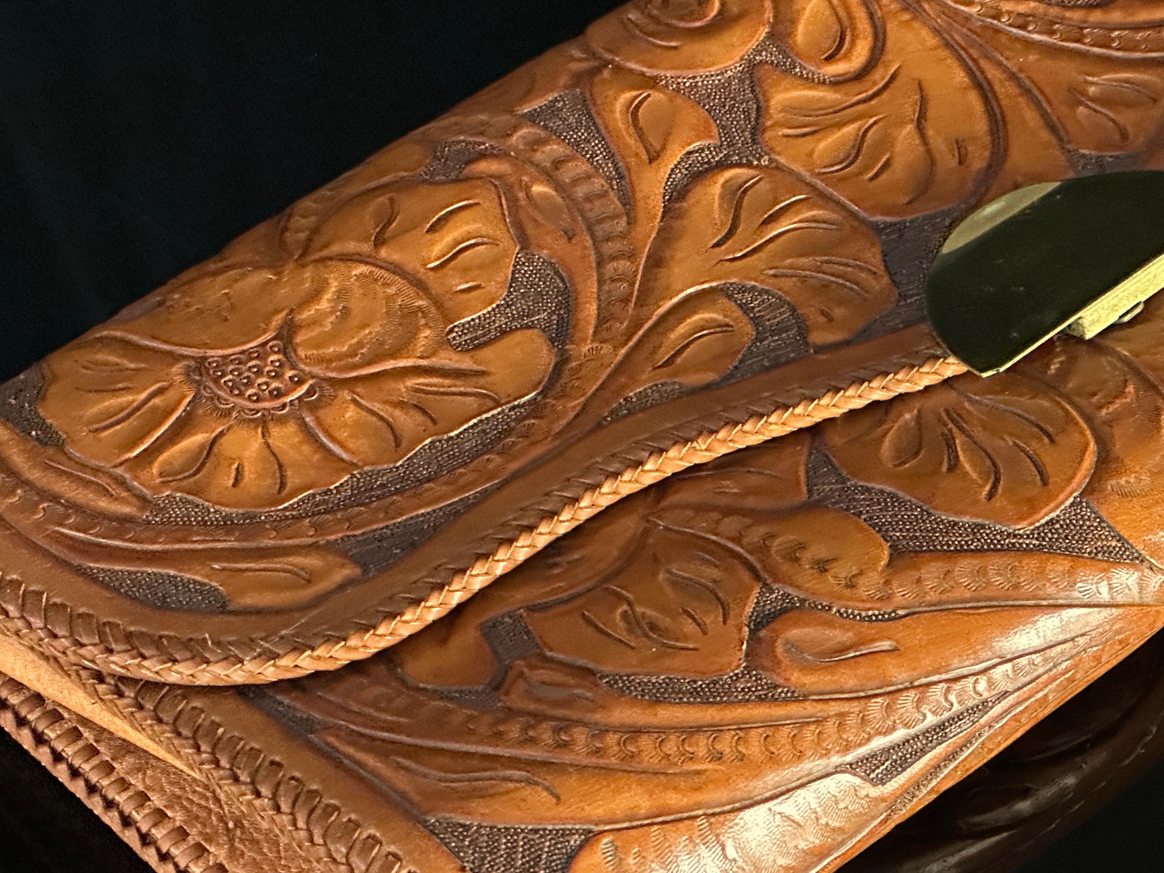 Large Leather Tooled Clutch