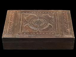 Vintage Hand-Tooled Brown Leather Box