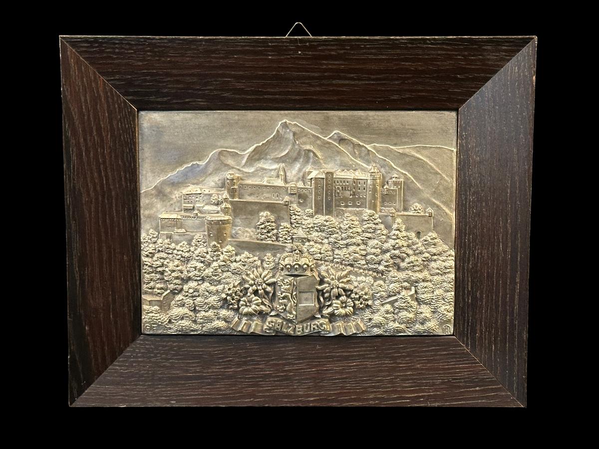 Vintage Pewter Wall 3D Plaque Salzburg GF Signed