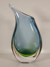 Hand Blown Multicolor Teardrop Art Glass Vase with Angled Lip