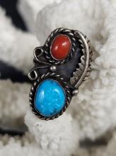 Double Stone Turquoise and Sterling Silver Ring