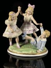 German Sitzendorf Dresden Lace Figurine Children Playing