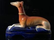 Antique Staffordshire Italian Greyhound Ink Pen Stand