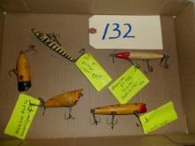 Creek Chub Darter, Weasel Sparrow (Wood), Dillinger 4" Eger (1940) & Barracuda Master