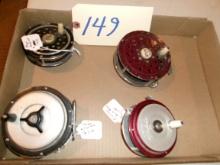 Pfluger Fly Reels: Supreme #578, Metal Cast #1475, Bronson Multi-Royal #380, Southbend Finalist
