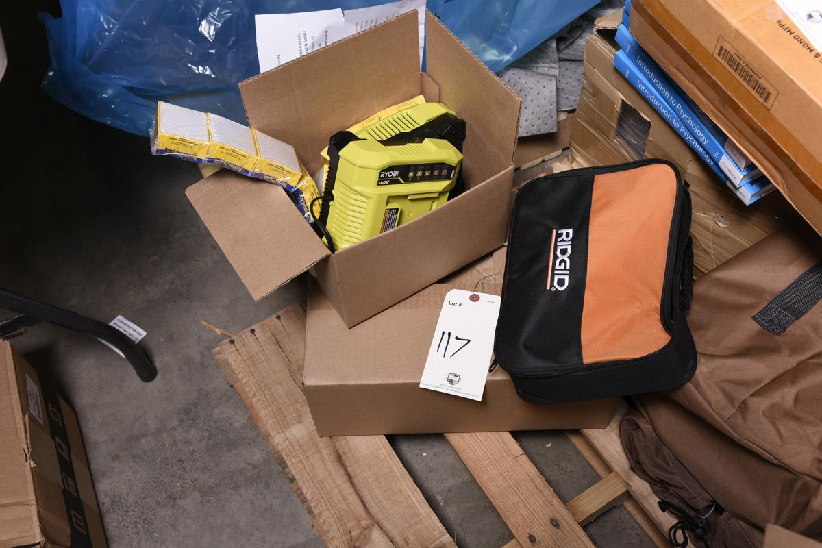 Lot of Ridgid Drill and Ryobi Chargers