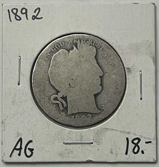 1892 Barber Silver Half Dollar (Almost Good Condition)