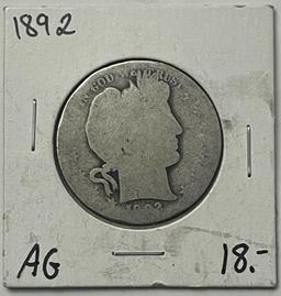 1892 Barber Silver Half Dollar (Almost Good Condition)