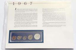 1967 U.S. Uncirculated Coin Mint Set Commemorative Collection Album Page (5-coins)