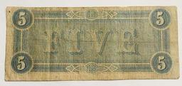 1864 U.S. Confederate States of America $5 Note