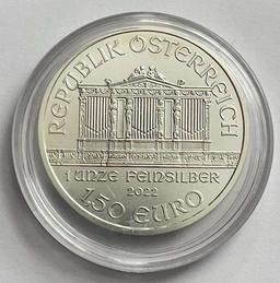 2022 Austria Republik Osterreich Wiener Philharmoniker 1,50 Euro 1 ozt Silver Coin