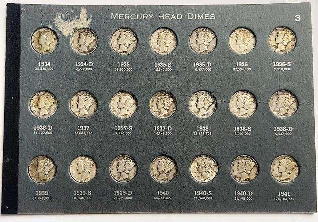 1934-1941 Mercury Silver Dime Album Page (21-coins)