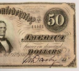 1864 U.S. Confederate States of America $50 Note