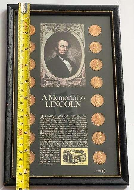 6.5"x10.5" Framed Commemorative Memorial to Lincoln - 1958-1973 Lincoln Cents (16-coins)