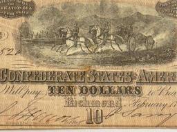 1864 U.S. Confederate States of America $10 Note