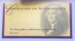 1993 U.S. Mint Thomas Jefferson Commemorative Proof Silver Dollar