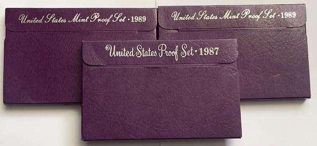 (2) 1989 U.S. Mint Proof Sets (1) 1987 U.S. Mint Proof Set (15-coins 3-sets)