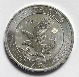 2016 Canada $2 Bald Eagle 1/2 ozt .9999 Silver