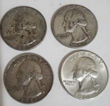 4 PIECES OF 1961 WASHINGTON QUARTER DOLLAR COIN