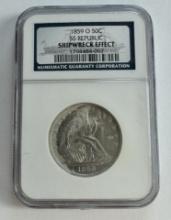 1859-O 50C Seated Liberty Silver Half Dollar Coin SS Republic – Shipwreck Effect