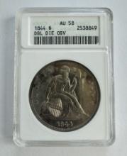 1844 Dollar Seated Liberty Coin – ANACS AU58