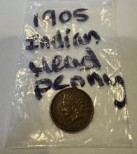 1905 1C Indian Head Penny Coin