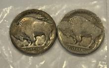 Set of 2 Indian Head 5 Cent Buffalo Nickel, Type 2 (1913-1938)