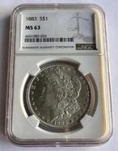 1883 $1 Morgan Silver Dollar Coin - NGC MS63 (Philadelphia mint, Unknown why Marked as S by NGC)