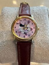 Disney Minnie Mouse Watch MU0666 – Pink Dial, Brown Leather Band