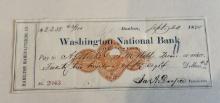 Historic 1874 Bank Check – Washington National Bank of Boston / Hamilton Manufacturing Company