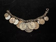 Vintage 12-Rare Coin Charm Bracelet