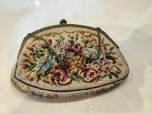 Vintage Petit Point Floral Purse with Ornate Clasp