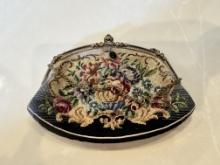 Vintage Petit Point Floral Purse with Ornate Clasp