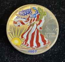1992 $1 American Silver Eagle 1oz Colorized 1 Dollar Silver Coin