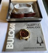 Vintage Bulova Accutron Wrist Watch –14K Solid Gold, Red Marble Dial, Date –Not Working Needs Repair
