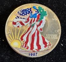 1987 $1 American Silver Eagle 1oz Colorized 1 Dollar Silver Coin