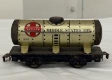 Marx O Gauge Santa Fe Middle States Oil #553 Tinplate Tank Car – Vintage Collectible Model Train Car