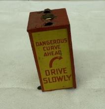 Vintage Tin Marx Gas Station Railroad Warning Sign – Drive Slowly Curve