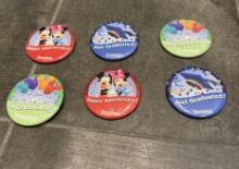 Set of 6 Happy Anniversary Walt Disney World Mickey & Minnie Mouse Button Pin
