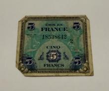 France 5 Francs Banknote – 1944 Vintage Collectible Currency