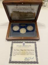 1880–1904 New Orleans Morgan Silver Dollar 3-Coin Set – Wooden Display Case with Certificate