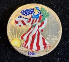 1991 $1 American Silver Eagle 1oz Colorized 1 Dollar Silver Coin