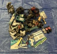 Lot of Spray Painting Heads, Work Tools Including Emergency Hammer, Pliers, Wrenches, and More