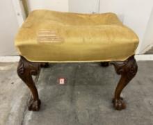 Victorian Ornamental Carved Wooden Stool with Used Upholstered Seat