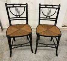 Set of 2 Wood Rush-Seat Chairs - Classic Woven Seating